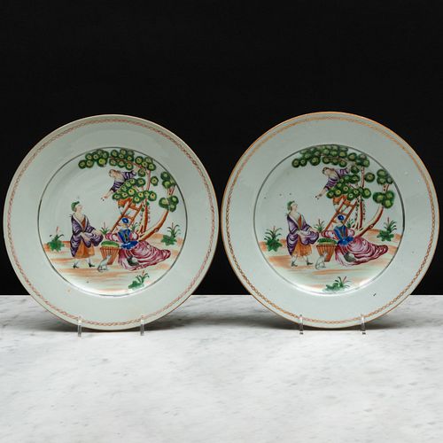 Pair of Chinese Export Porcelain 'Cherry Pickers' Plates