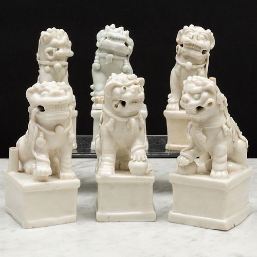 Group of Six Blanc de Chine Porcelain Buddhistic Lion Joss Stick Holders