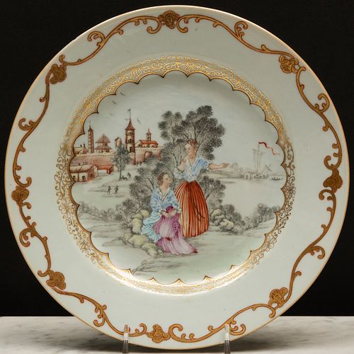 Chinese Export Famille Rose Porcelain 'The Sailors Arrival' Plate