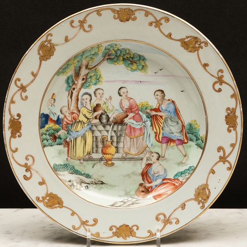 Chinese Export Porcelain Famille Rose 'Rebecca at the Well' Plate