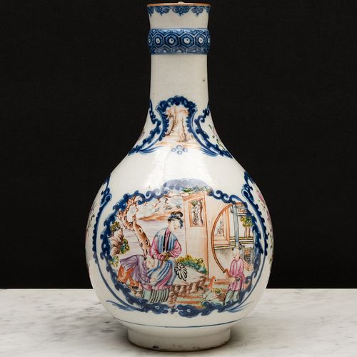 Chinese Export Porcelain Bottle Vase Decorated with Figures in a Landscape