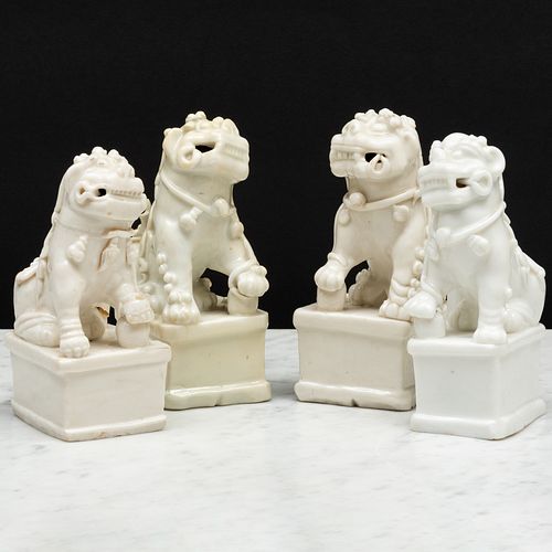Group of Four Blanc de Chine Porcelain Buddhistic Lion Joss Stick Holders