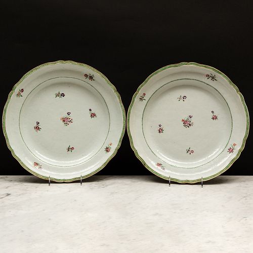Pair of Large Chinese Export Famille Rose Porcelain Saucer Dishes