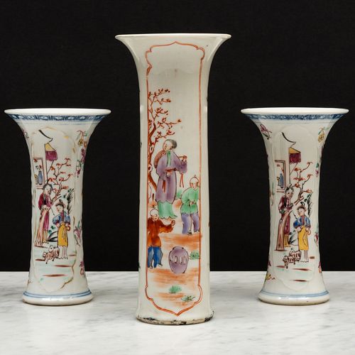 Group of Three Small Chinese Export Famille Rose Porcelain Beaker Vases