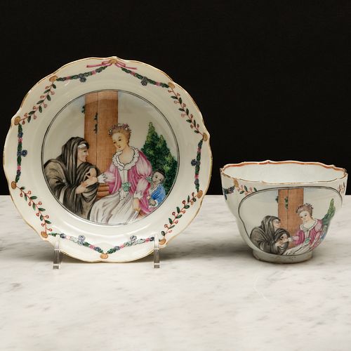 Chinese Export Porcelain 'Fortune Teller' Teacup and Saucer