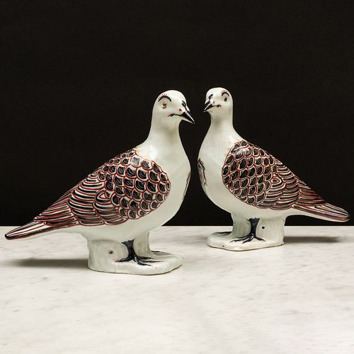 Pair of Chinese Export Porcelain 'Armorial' Models of Doves
