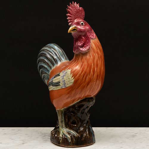 Chinese Export Famille Rose Porcelain Model of a Cockerel