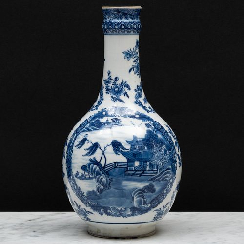 Chinese Export Blue and White Porcelain Bottle Vase