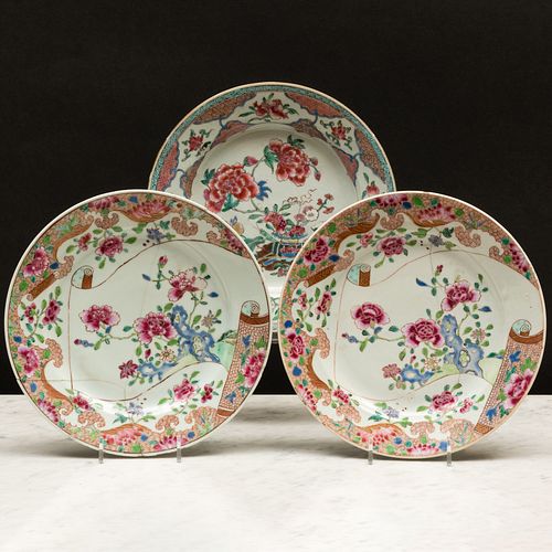Pair of Chinese Export Famille Rose Porcelain Plates and Another Plate