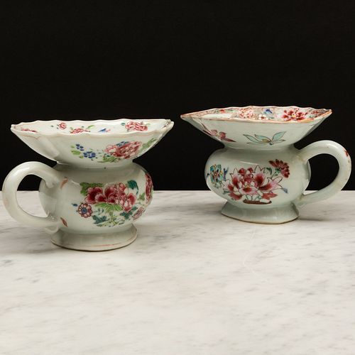 Two Chinese Export Famille Rose Porcelain Spitoons