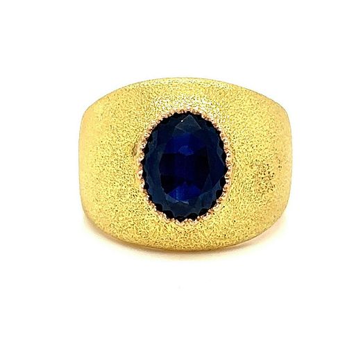 18k Sapphire Textured Ring