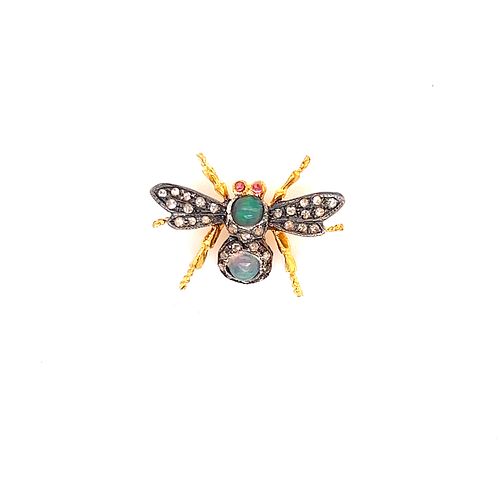 Silver and Gold Opal Bug Brooch