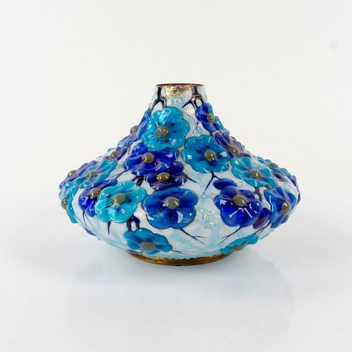 Camille Faure (French, 1874-1956) Limoges Enamel on Copper Vase, Blue Flowers