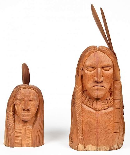 Tim Martin: 2 Carved Cedar Wood Busts