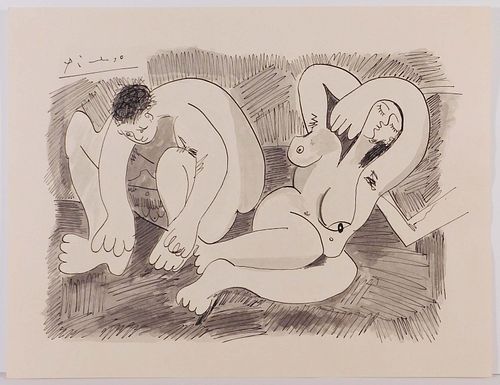 Pablo Picasso, Attributed: Nude Couple on Grass