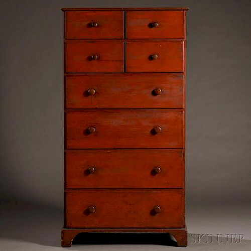Shaker Red/Orange-stained Pine Case of Drawers