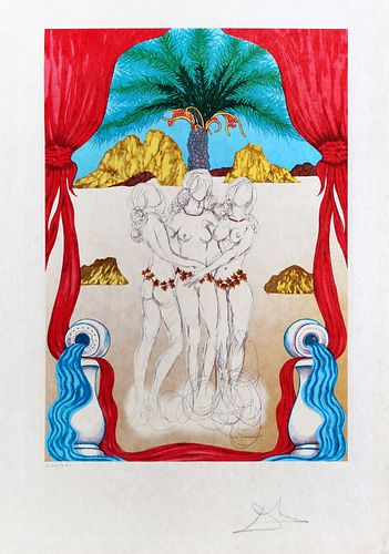 Salvador Dali, The Three Graces of Hawaii - Tarot: Three of Cups, Lithograph on Japon Nacre paper