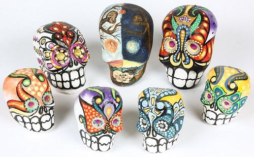 7 Mexican Papier Mache Skulls