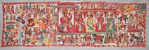 Large Indian Narrative Painting On Cloth (Pabuji Ki Phad)