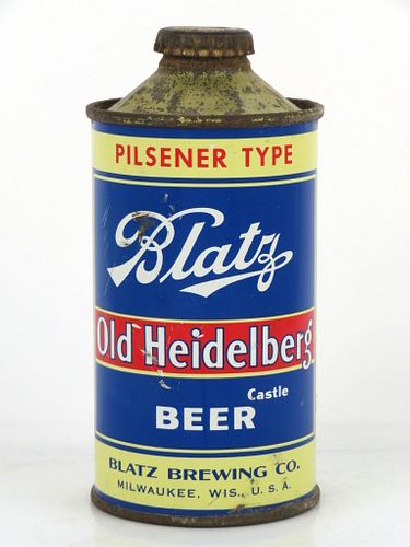 1940 Blatz Old Heidelberg Castle Beer 12oz Cone Top Can 153-20 Milwaukee, Wisconsin