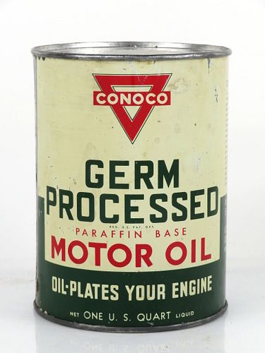 1960 Conoco Germ Processed Motor Oil 32oz One Quart Flat Top Can