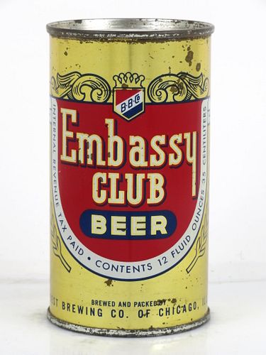 1948 Embassy Club Beer 12oz Flat Top Can 59-31.2 Chicago, Illinois