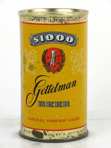 1953 Gettelman $1000 Beer 12oz Flat Top Can 109-11 Milwaukee, Wisconsin