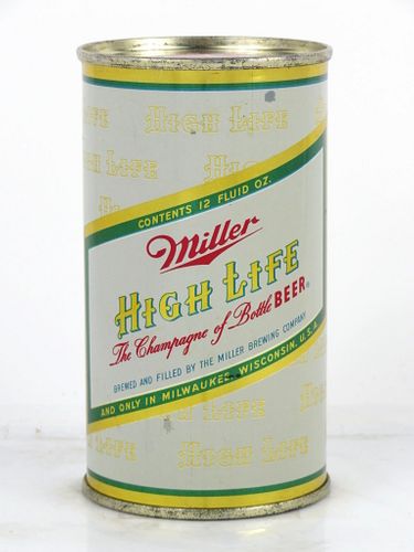 1958 Miller High Life Beer 12oz Flat Top Can 99-37.2 Milwaukee, Wisconsin