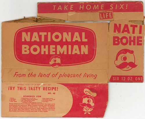 1951 National Bohemian Beer Six Pack Bottle Carrier Baltimore, Maryland