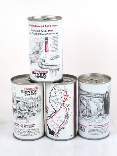 1975 Set of 4 Iron City Beer Discover New Jersey 12oz Tab Top Can T79-22 Pittsburgh, Pennsylvania