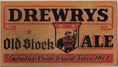 1940 Drewrys Old Stock Ale Cardboard Case Panel South Bend, Indiana
