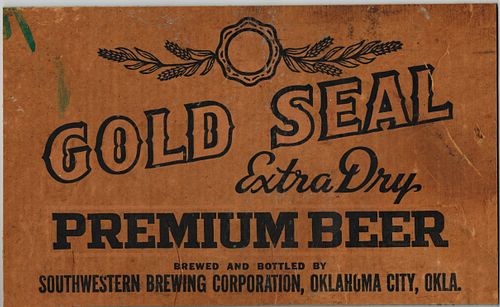 1965 Gold Seal Premium Beer Cardboard Case Panel Oklahoma City, Oklahoma