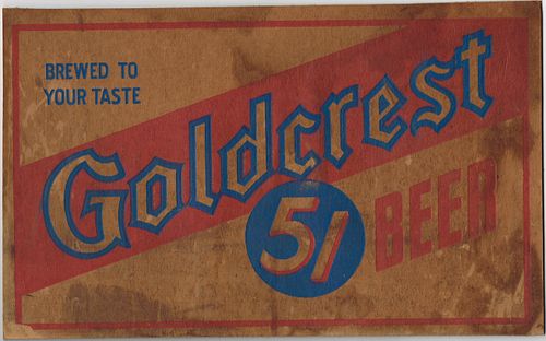 1940 Goldcrest 51 Beer Cardboard Case Panel Memphis, Tennessee