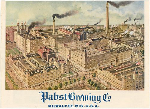 1900 Pabst Brewing Co. Factory Scene Centerfold Lithograph Milwaukee, Wisconsin