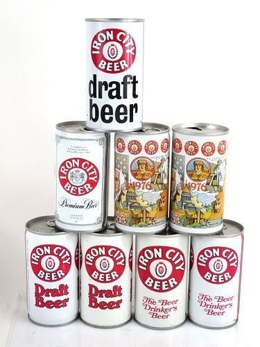 1970s Lot of EIGHT Iron City Beer 12oz Tab Top Cans Pittsburgh, Pennsylvania