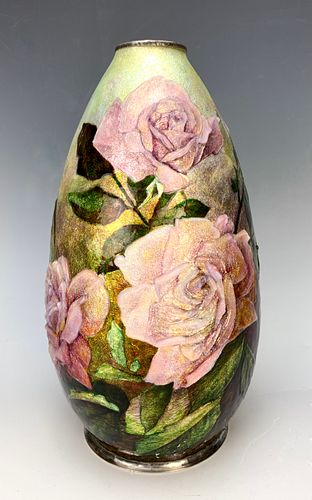 Camille Faure (1874-1956) Enameled "Roses" Vase