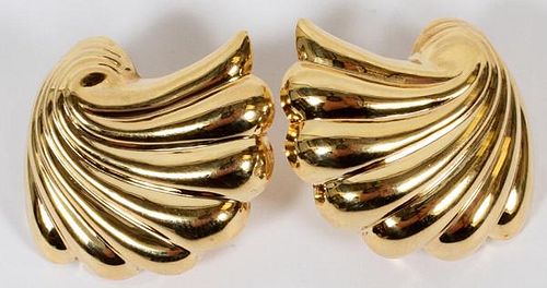 14KT YELLOW GOLD SHELL EARRINGS, PAIR