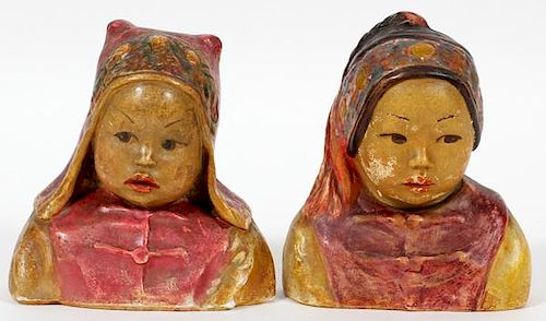 ESTHER HUNT, TWO CHINESE BUSTS CHALK WARE