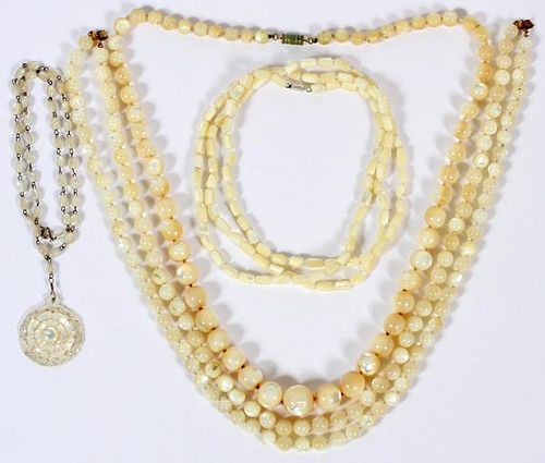MOTHER-OF-PEARL BEAD NECKLACES 5 PIECES