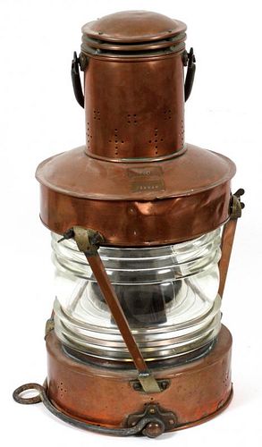 COPPER BRASS AND GLASS SHIPS LANTERN