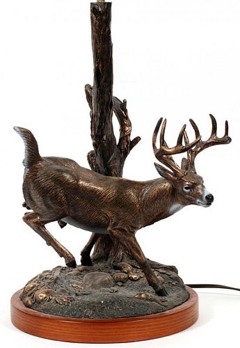 SPELTER LAMP W/ STAG ON BASE