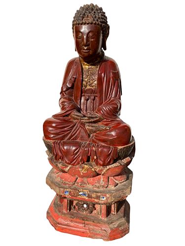 Antique Gile Wooden Seated Buddha Statue