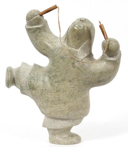 INUIT CARVED STONE FIGURE JUMPING ROPE