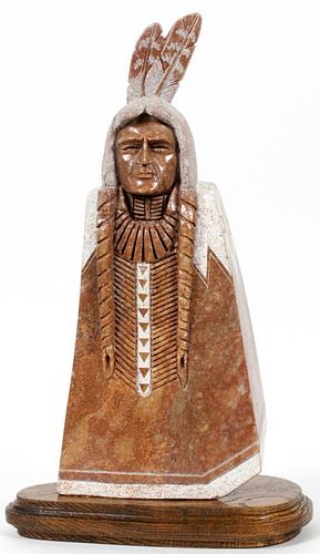MIKE TOLEDO NATIVE AMERICAN WARRIOR STONE-CARVING