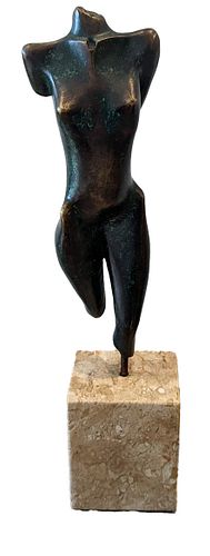 Oxana Narozniak (Ukrania) Torso, bronze sculpture on marble cube, 21 x 4 3/4 x 4 in.