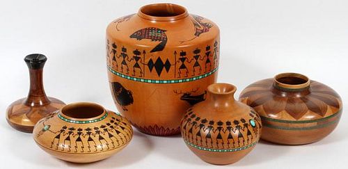 SOUTHWEST ALDER WOOD & TURQUOISE ACCENTED VESSELS