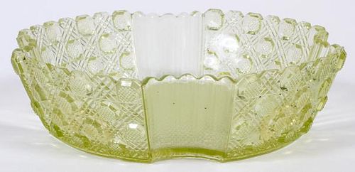 AMERICAN DAISY & BUTTON VASELINE GLASS BOWL C. 1870