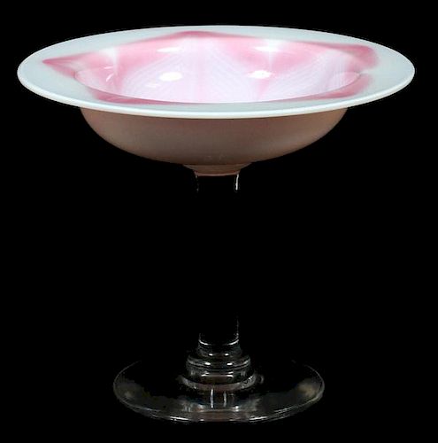 LIBBEY-NASH OPAQUE WHITE & ROSE GLASS COMPOTE