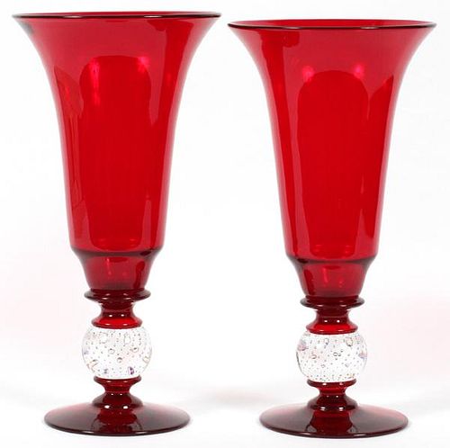 PAIRPOINT RUBY GLASS VASES TWO