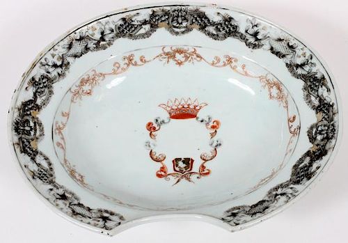 CHINESE EXPORT ARMORIAL PORCELAIN BARBER'S BOWL